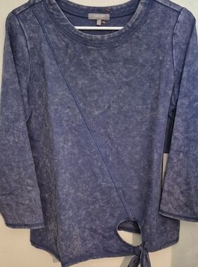 Habitat River Washed Indigo 3/4-Sleeve Tie-Hem Top SZ.S NWT